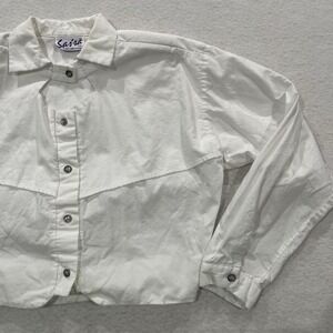 Vintage Sas'sa White Cotton Blend Crop Shirt Shoulder Pads Women Cowgirl USA